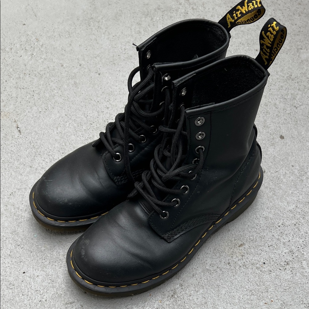 Dr. Martens Black Lace-Up Boots with Yellow Stitching